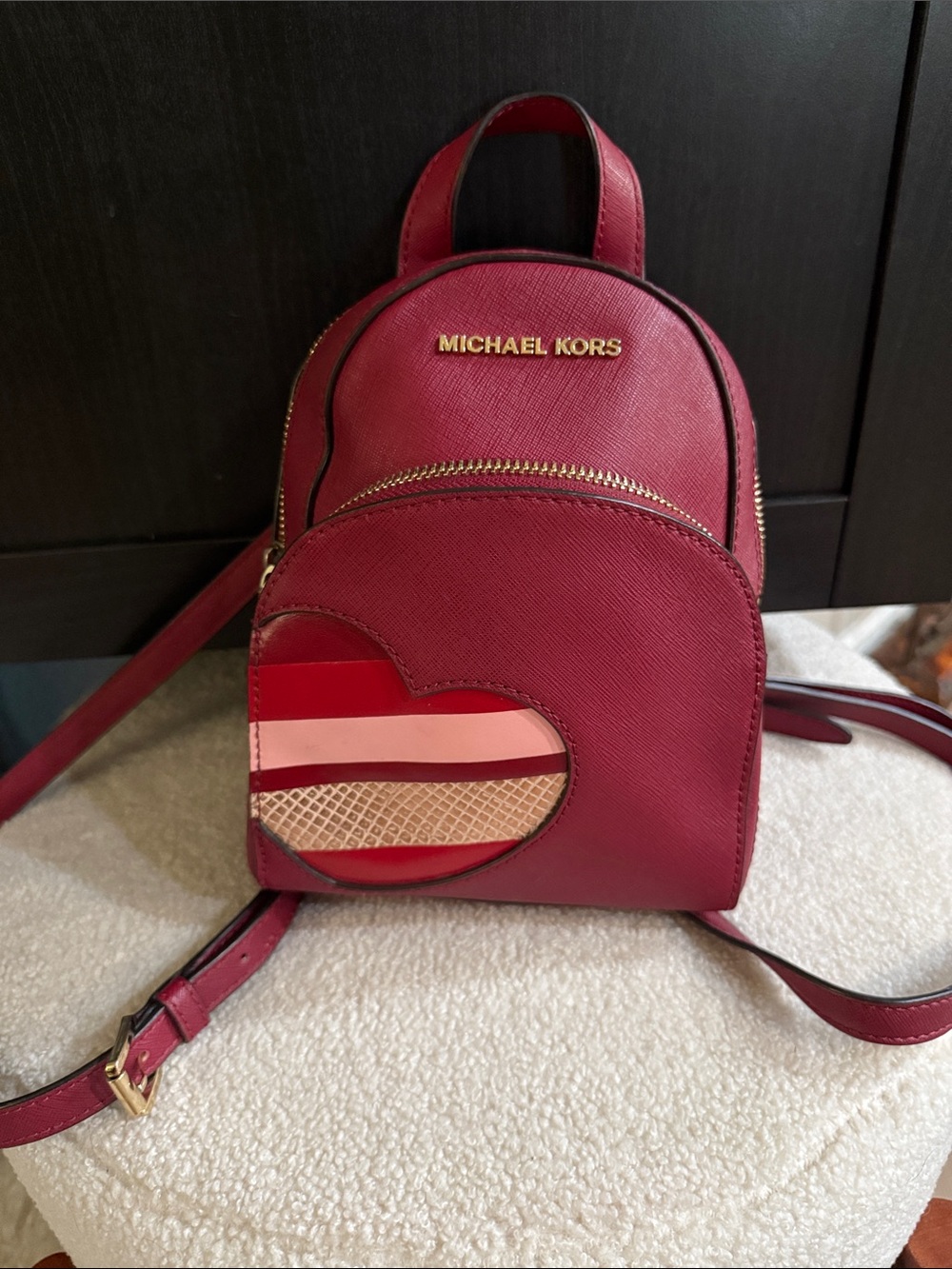 Michael Kors Burgundy Mini Backpack with Heart Patch